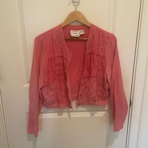 Pink long sleeve crop button up